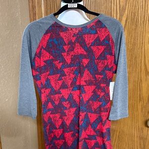 LuLaRoe Pink and Gray Geometric Raglan Jersey